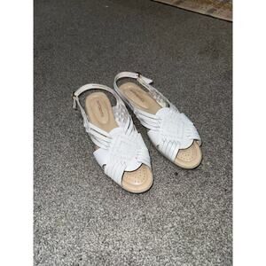 Softspots teal women’s leather sling back woven sandals size 9.5